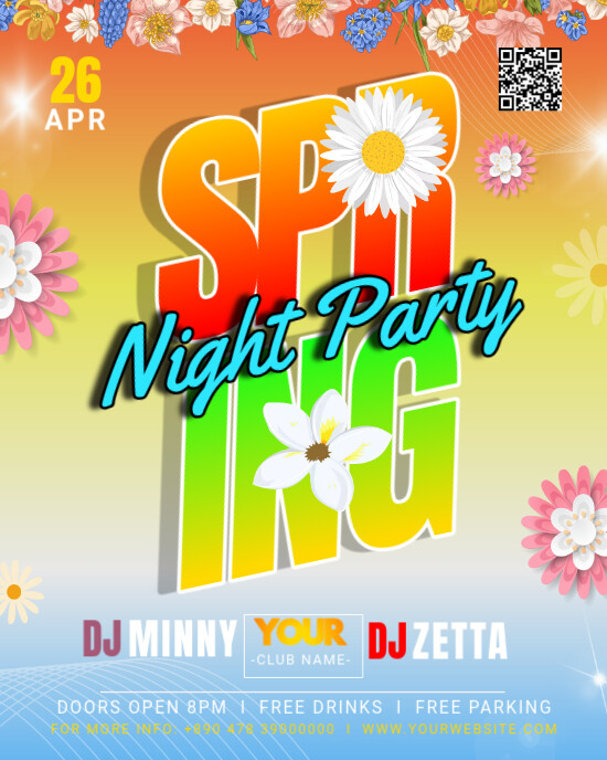 Blue Floral Spring Party Instagram Portrait template