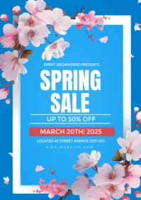 Blue Floral Spring Sale Flyer  A3 template