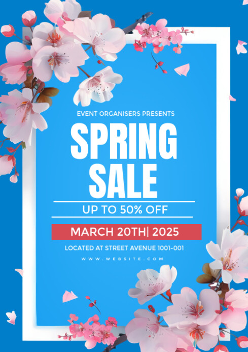 Blue Floral Spring Sale Flyer  A3 template