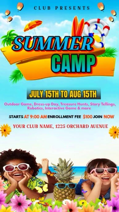 Blue Floral Summer Camp, Scout Instagram Story Instagram-verhaal template
