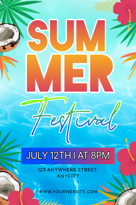 Blue Floral Summer Festival Poster Affiche template