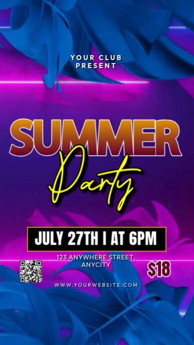 Blue Floral Summer Party Reel Instagram template