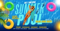 Blue Floral Summer Pool Party Invitation Ad Facebook Shared Image template