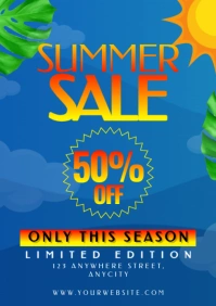 Blue Floral Summer Sale A2 template