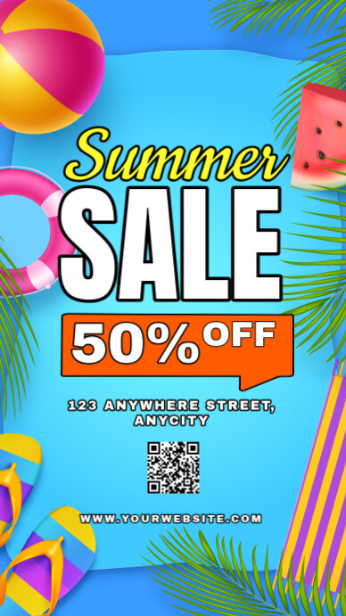 Blue Floral Summer Sale Instagram Story template