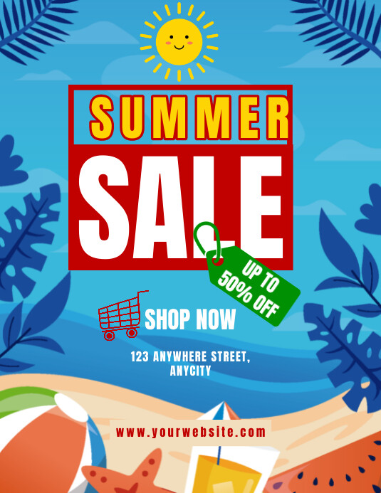 Blue Floral Summer Sale Pamflet (letter As) Flyer (US Letter) template