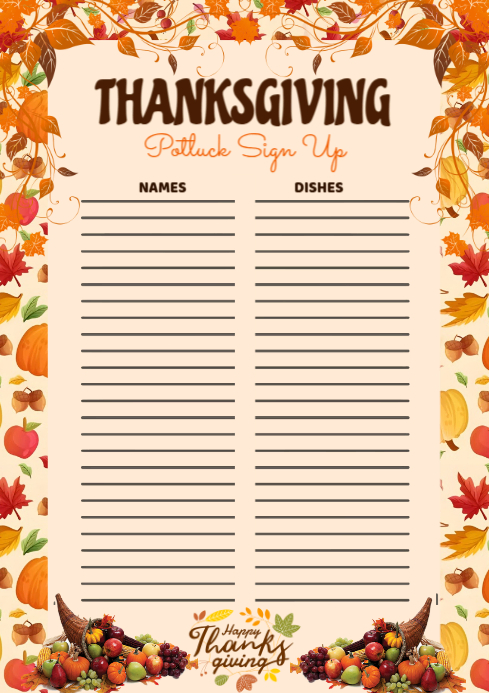 Image 7 for Thanksgiving Sign Up Sheet Template