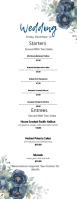 Blue Floral Watercolor Wedding Menu - Half Page Letter Media Página Carta template