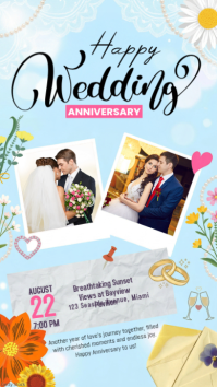 Blue Floral Wedding Anniversary Instagram Story template