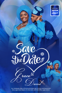 Blue Floral Wedding Save the Date Poster template
