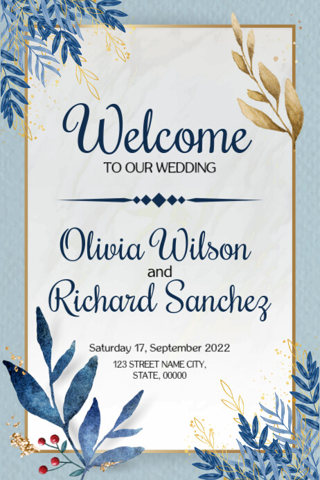 Blue Floral Wedding Welcome Sign Poster Templat | PosterMyWall