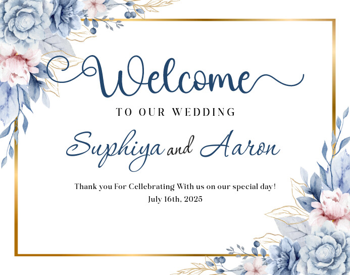 Blue Floral Wedding Welcome Sign Poster/wallb Template | PosterMyWall