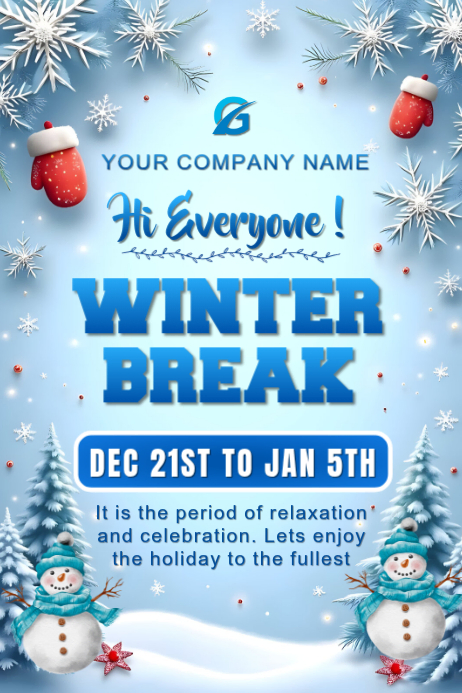 Blue Floral Winter Break Poster Template | PosterMyWall