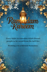 Blue Floral with caldle Ramadan  Half Page Wide template