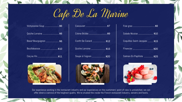 Blue french menu tempalte 数字显示屏 (16:9) template