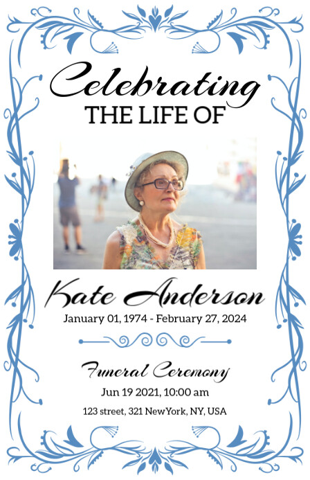 Blue Funeral Program Template Half Page Wide | PosterMyWall