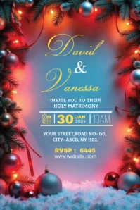 Blue Futuristic Bright & Merry Wedding Invitation Pinterest Graphic template