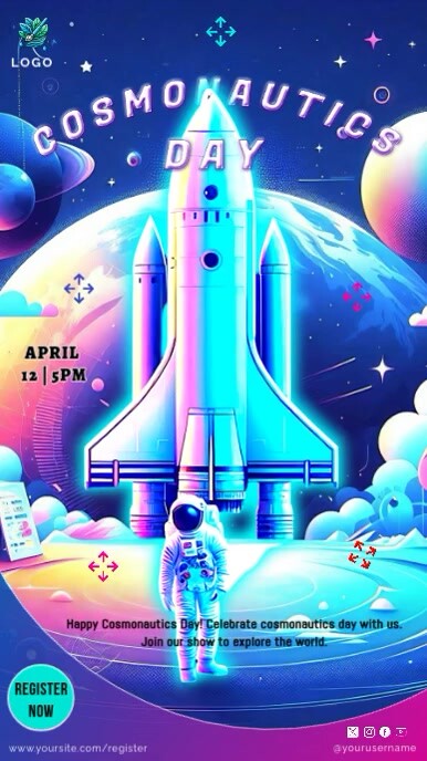 Blue Futuristic Cosmonautics Day Instagram-verhaal template