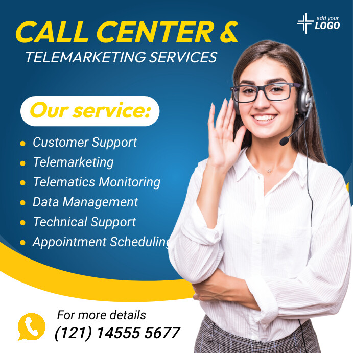 Blue Futuristic Customer Service Center Temp Template | PosterMyWall