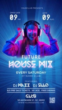 Blue Futuristic Future House Remix Night Party Instagram Reel template