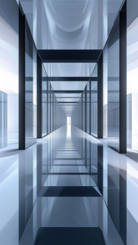 Blue Futuristic Futuristic Architecture Digital Display. Futuristic Glass Corridor with Infinite Per template