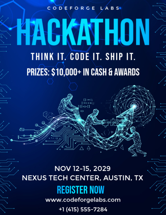 Blue Futuristic Hackathon Event Flyer Template | PosterMyWall