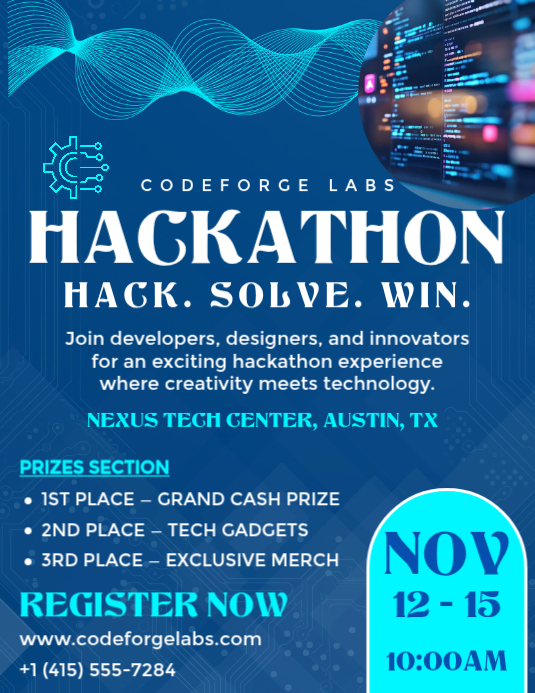 Blue Hackathon Event Flyers Template | PosterMyWall