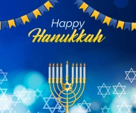 Blue Futuristic Happy Hanukkah Festival Medium Rectangle Mellemstort rektangel template