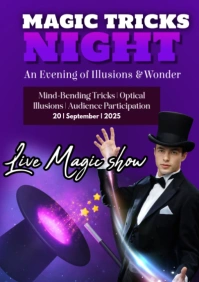 Blue Futuristic Magic Tricks Night A2 template