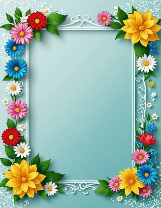 Blue Futuristic Neon Floral Frame Flyer (us Letter) Template | PosterMyWall