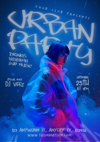 Blue Futuristic Neon Urban Party A4 template