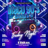 Blue Futuristic Retro 90s Party Flyer Instagram Post Instagram-bericht template