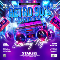 Blue Futuristic Retro 90s Party Flyer Instagram Post template