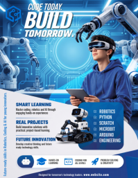 Niebieski Robotics and Coding Education Ulotka Template