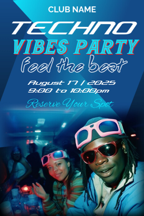 Blue Futuristic Techno Vibes Party Poster Plakat template
