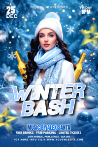 Blue Futuristic Winter Bash Party Flyer Poster Affiche template