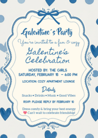 blue Galentine´s Party invitation A6 template