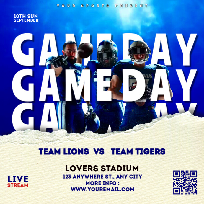 Blue gameday instagram post template