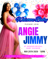 Blue Gender Reveal New Born Baby Pregnancy Announcement Pregnant Woman Photo Invitation Flyer Templa Instagram Portrait template