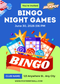 Blue Geometric Bingo Night Event Contest Invitation A6 template