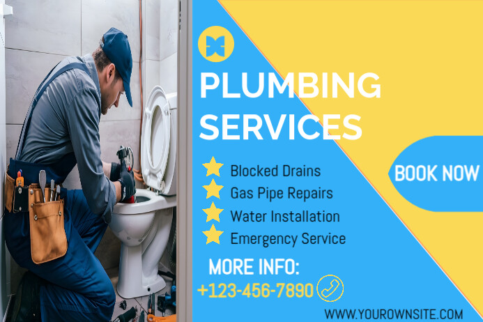 Blue Geometric Plumbing Services Ads  Poster Cartaz template