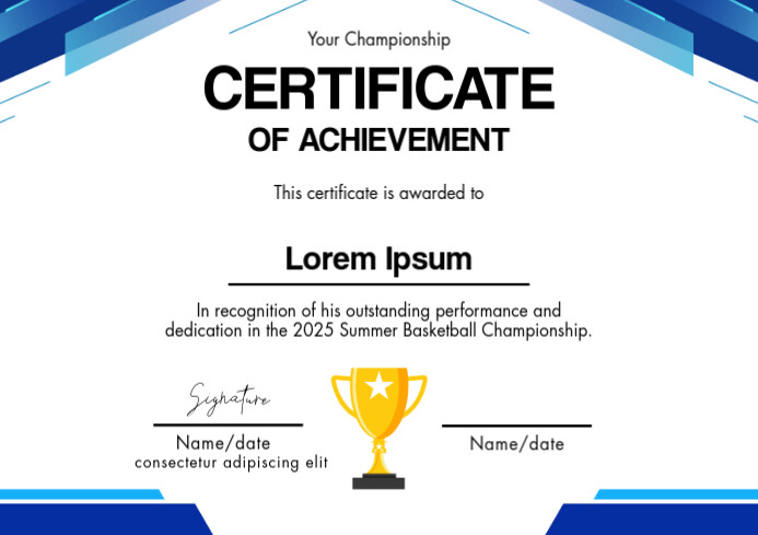 Blue Geometric Sport Championship Certificate Template A4