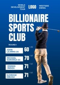 Blue Geometric Sports Club Golf Tournament A3 template