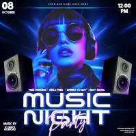 Blue glitter club party event ad design template Kwadrat (1:1)