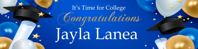 Blue Gold Balloon Grad Banner, Graduation Ban template
