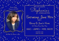 Blue Gold Photo Graduation Invitation Postcard template