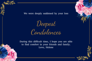 Blue golden floral Sympathy card Etiket template