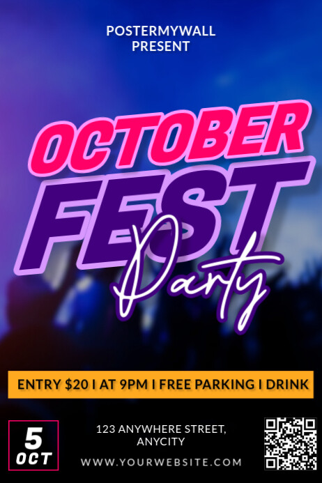 Blue Gradien October Fest Party Poster Template | PosterMyWall