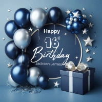 Blue Gradient 16th Boy Birthday Background  Instagram Post template