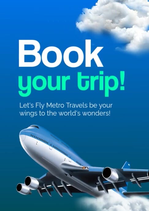 Blue Gradient Book Your Trip travel agency A3 template